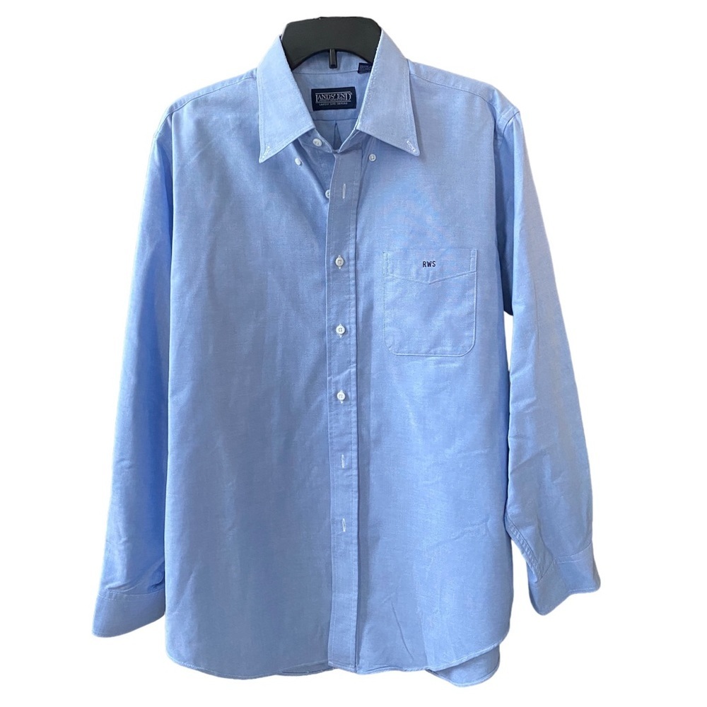 Lands End men's L blue long sleeve collared button down shirt